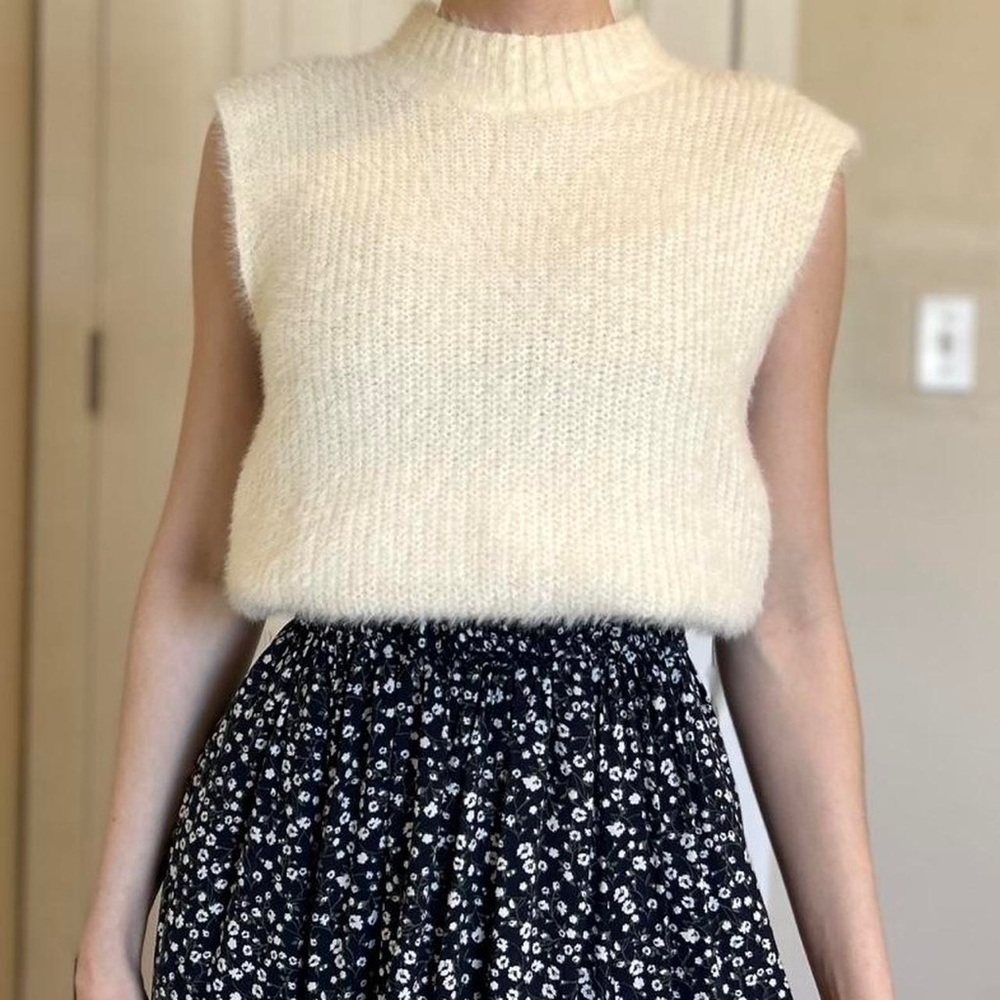 Cream Sleeveless Knit Sweater